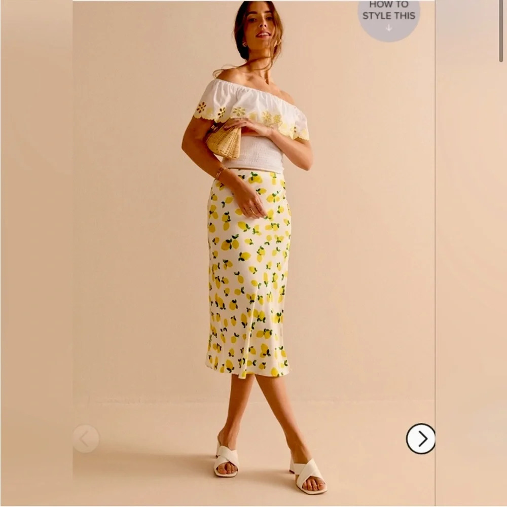 🍋Lemon Print "Francesca's" Fitted Midi Skirt